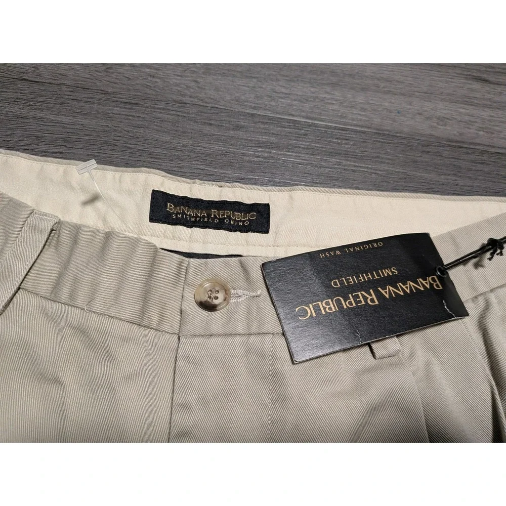 NWT VTG Banana Republic Men's Tan Smithfield Chino Pleated Cuff Pants Size 36x34